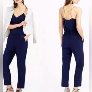J. Crew Navy Blue Pure Silk Ankle-Length Strappy Jumpsuit